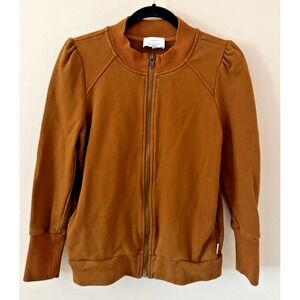 Bohme Women's Puff Sleeve Zip Up Knit Bomber Jacket Small Sporty